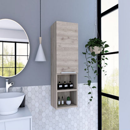 Medicine Single Door Cabinet 32" H, Two Interior Shelves, Two External Shelves, Light Gray
