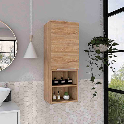 Medicine Single Door Cabinet 32" H, Two Interior Shelves, Two External Shelves, Light Oak