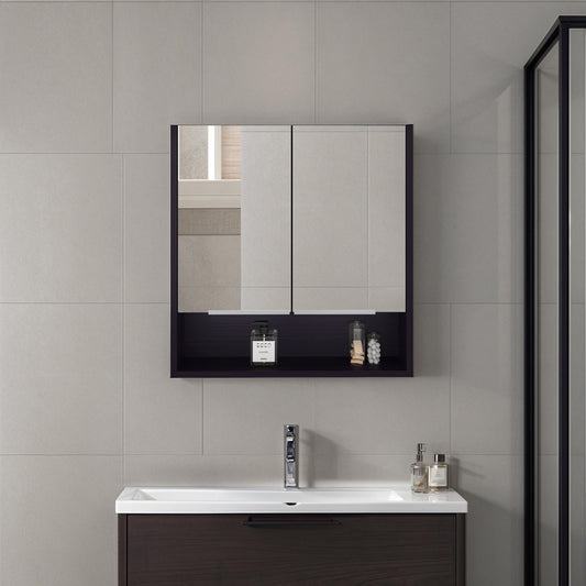 Medicine Cabinet, One Open Shelf, Three Interior Shelves, Black