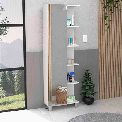 Linen Single Door Cabinet 62" H, Five External Shelves, Four Interior Shelves, White