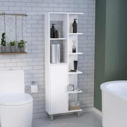 Mott 63" H Linen Bathroom Cabinet with Seven Open Shelves, One Drawer and four legs,White