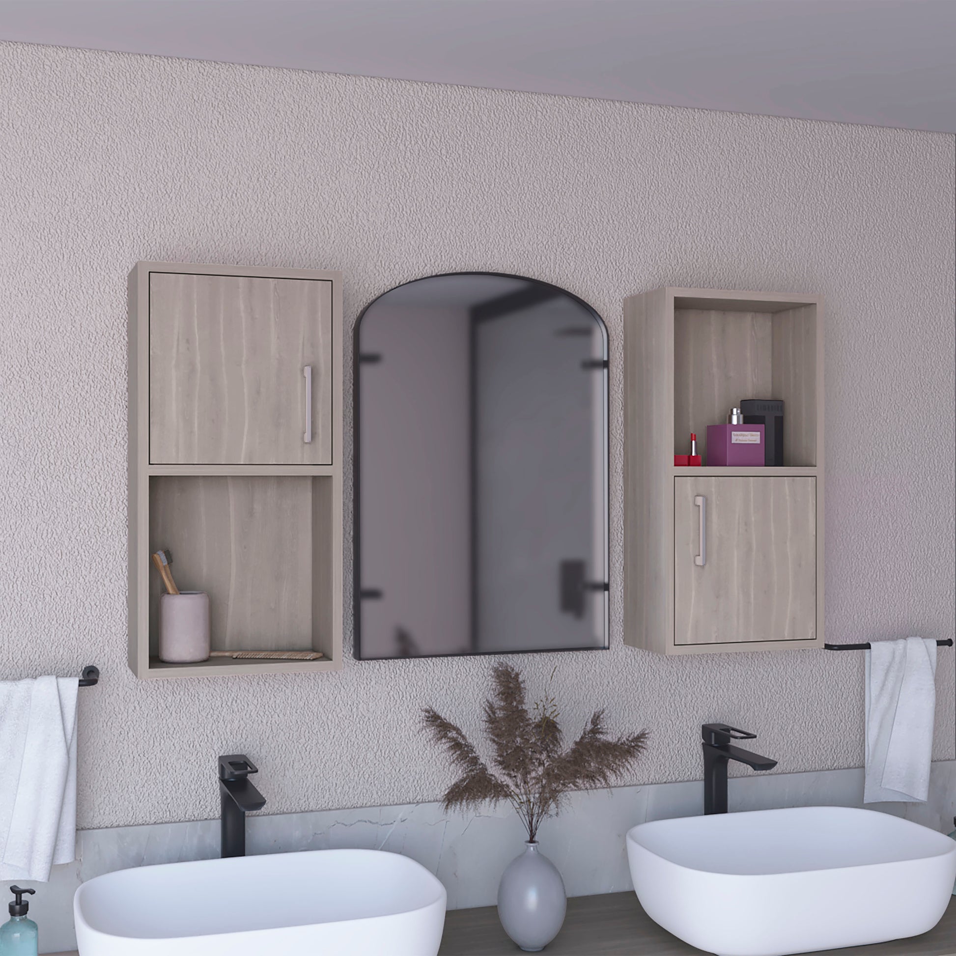 Wall Mounted Bathroom Medicine Cabinet Eak 24" H, Two Doors, Two Shelves,White Oak