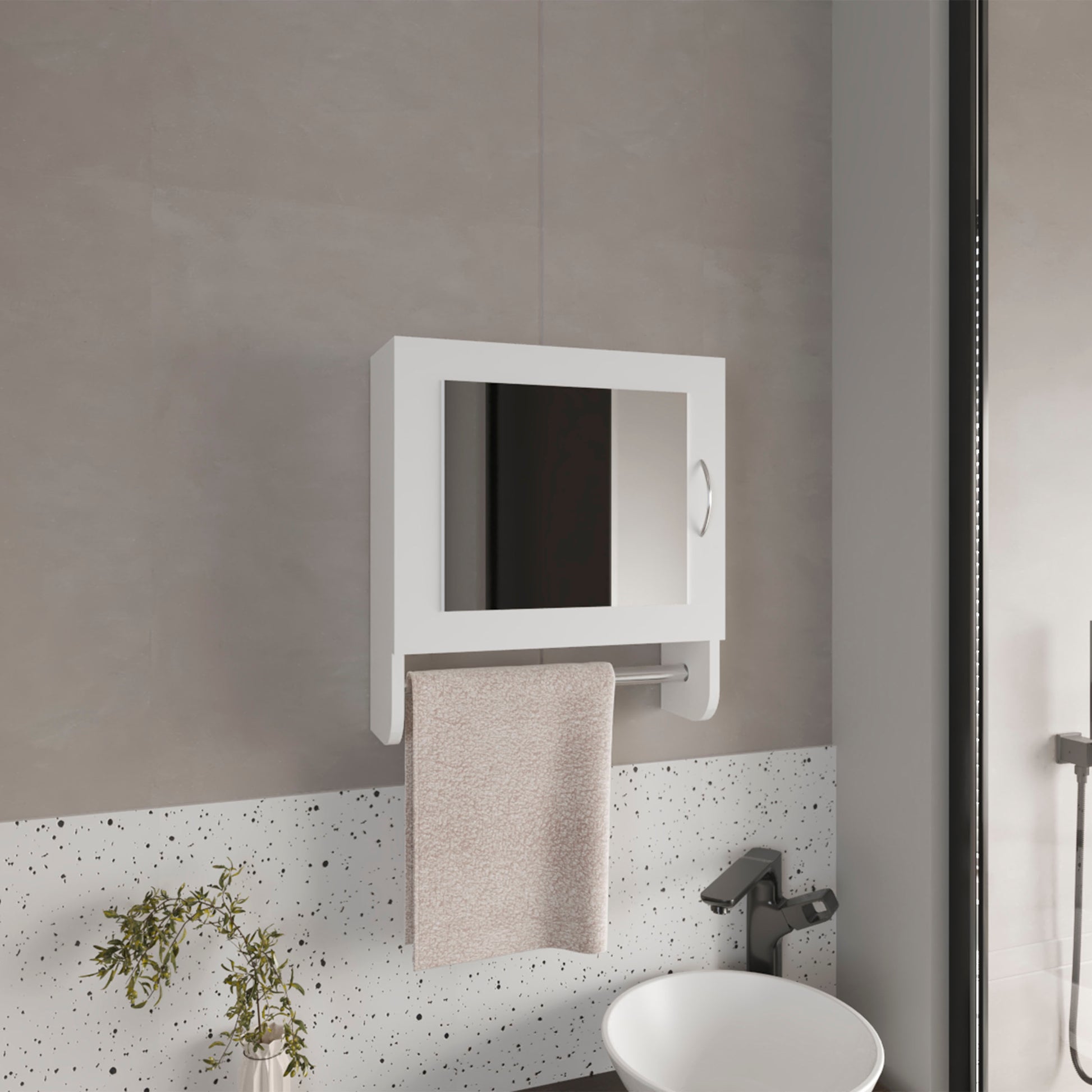 Medicine Cabinet 19.70" H, with 1 Door, 2 Shelves, 1 Mirror, White