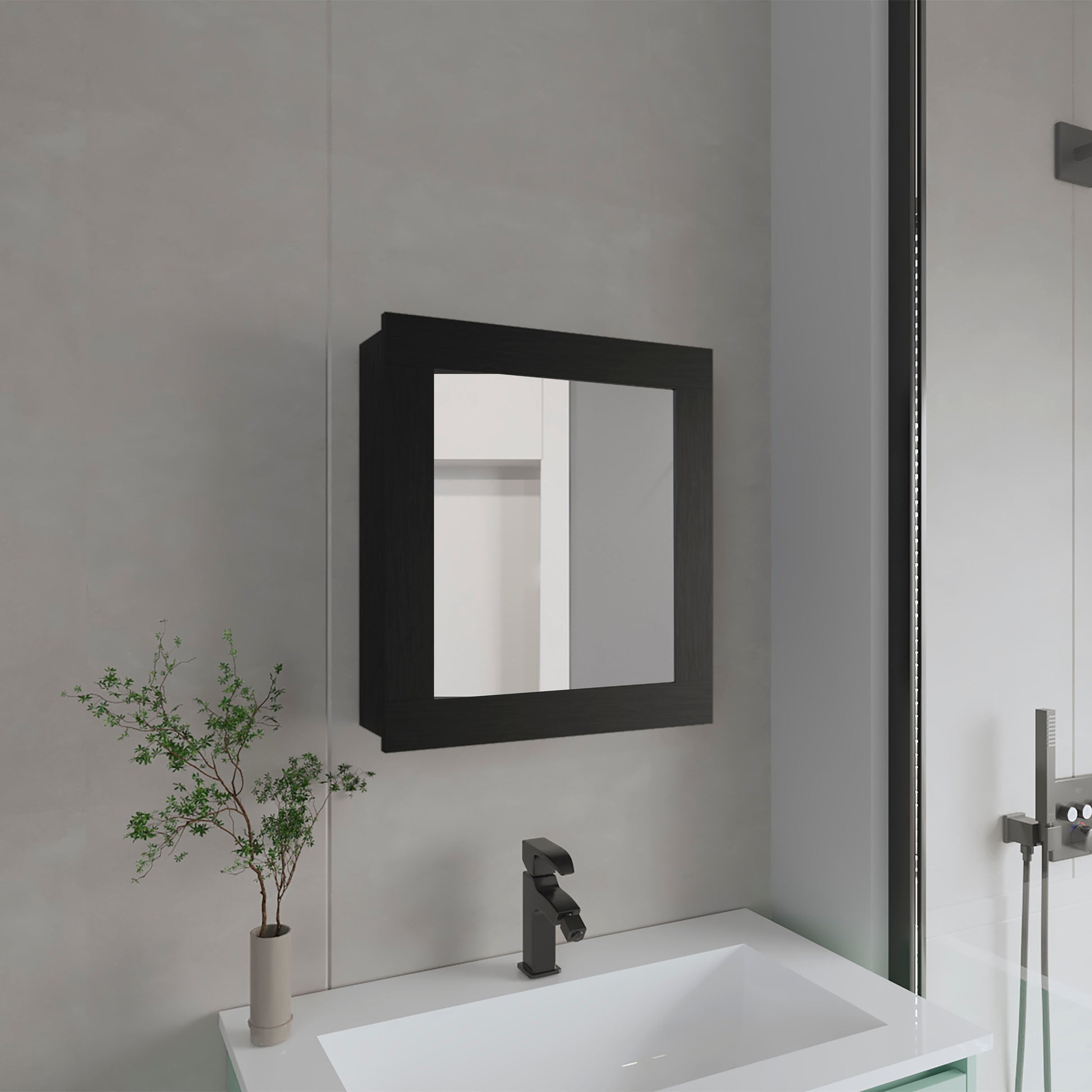 Medicine Cabinet 20.5" H, with 2 Shelves, 1 Door, and 1 Mirror, Black