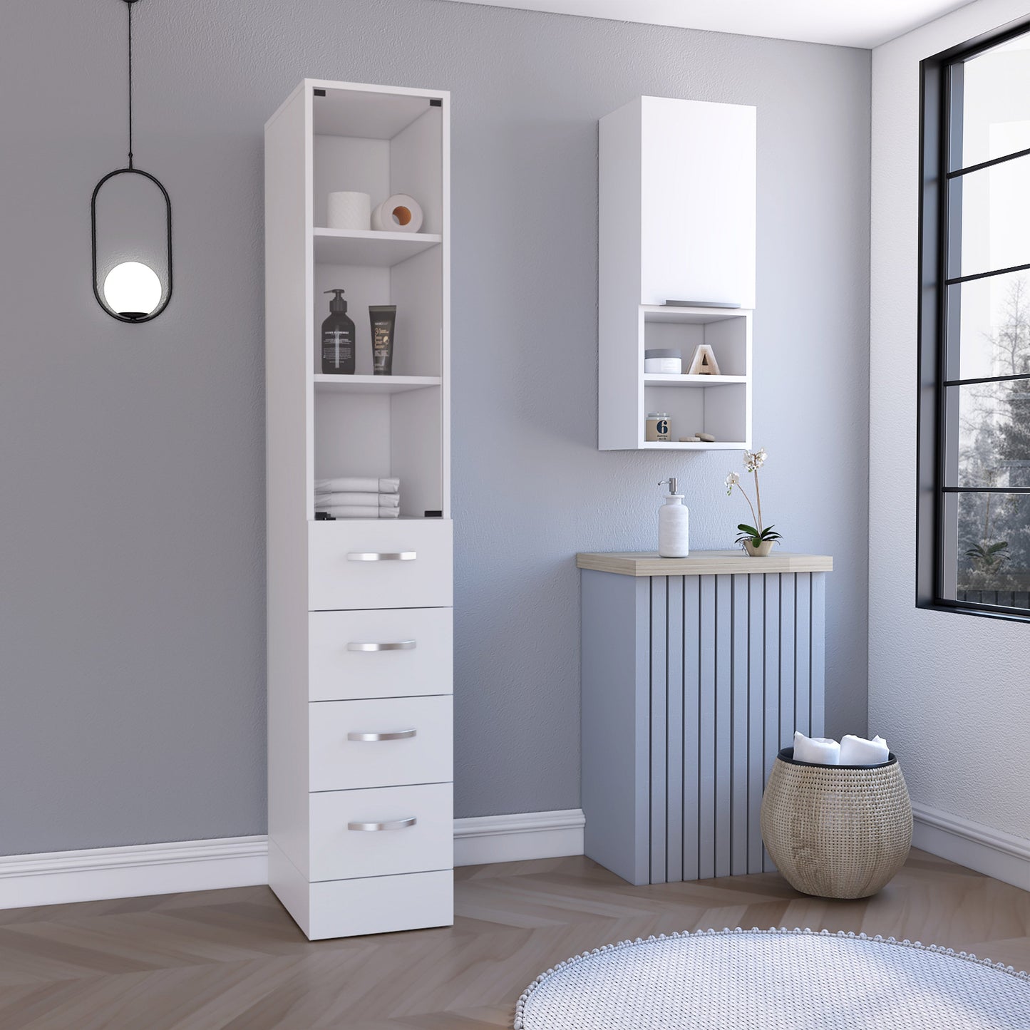 2 Piece Bathroom Set,  Magna Linen Cabinet +  Savona Medicine Cabinet , White