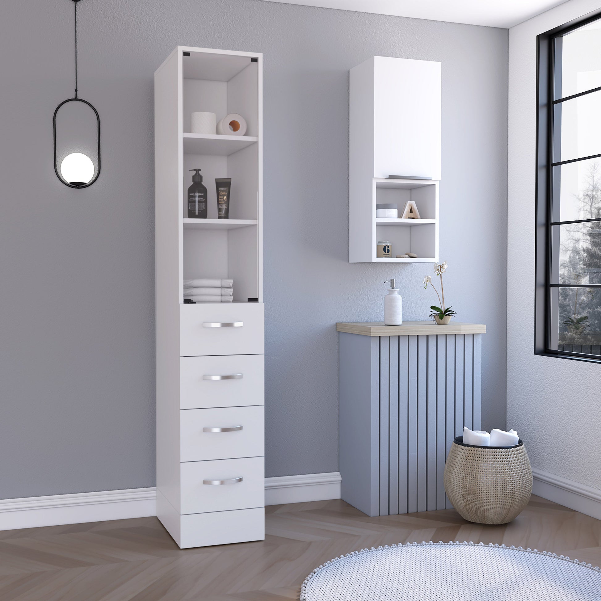 2 Piece Bathroom Set,  Magna Linen Cabinet +  Savona Medicine Cabinet , White