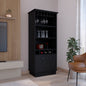 Bar Cabinet 70"H  with Wine Rack, Upper Glass Cabinet, three Open Storage Shelves and One Cabinet,Black