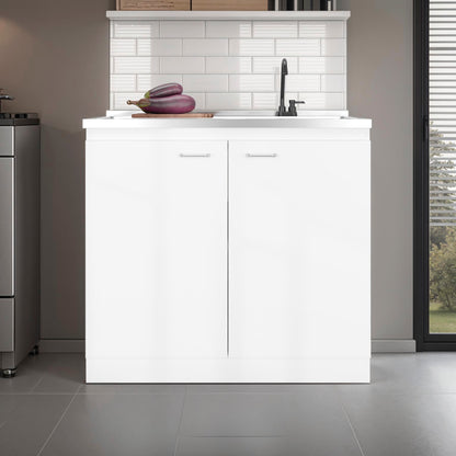 Salento Freestanding Sink, Double Door Cabinet, Two Shelves, White