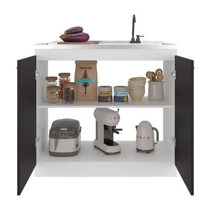 Salento Freestanding Sink - White & Black Storage Cabinet