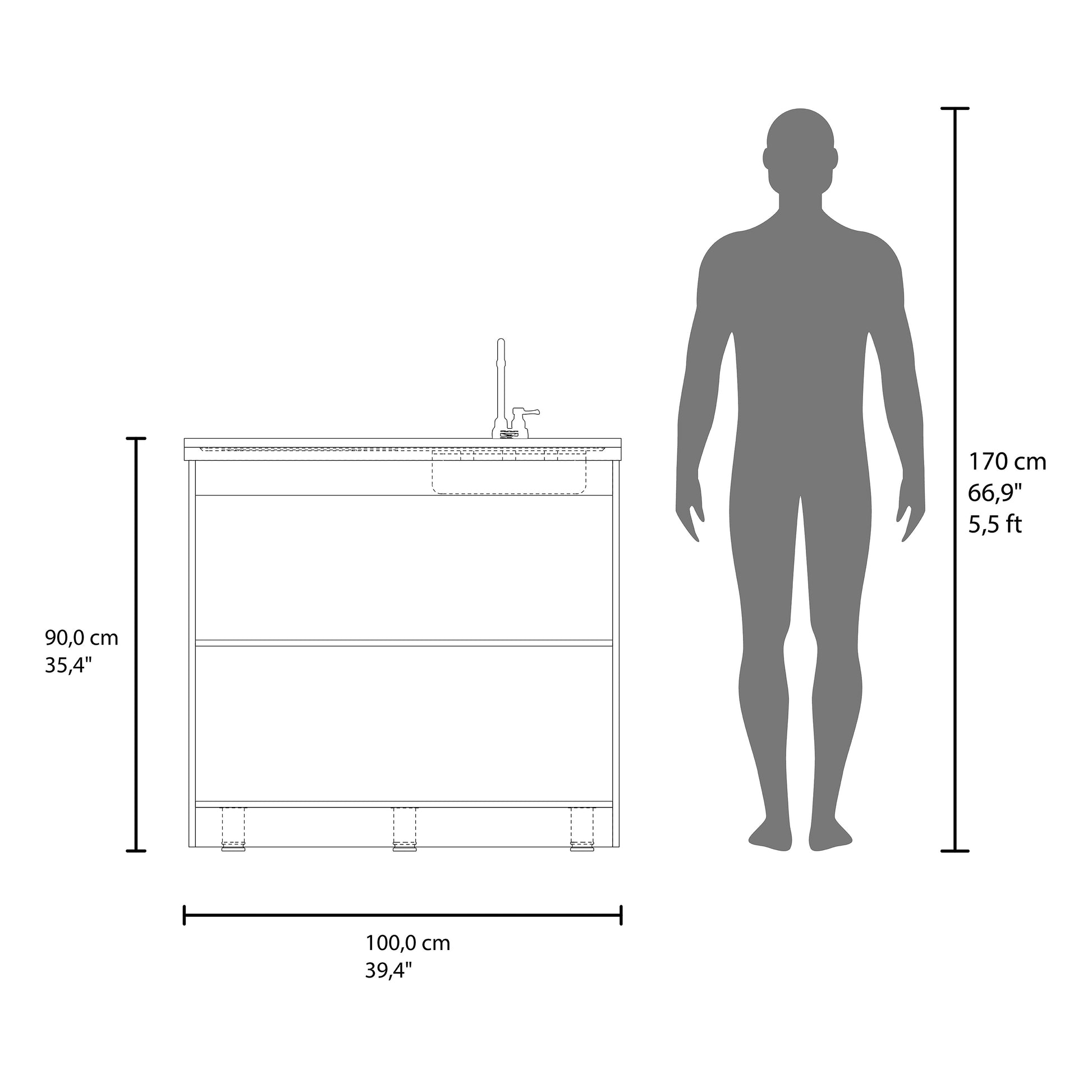 Salento Freestanding Sink - White & Black Storage Cabinet