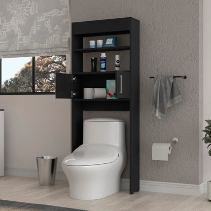Black Over-the-Toilet Cabinet - 2 Doors, 3 Shelves for Bathroom