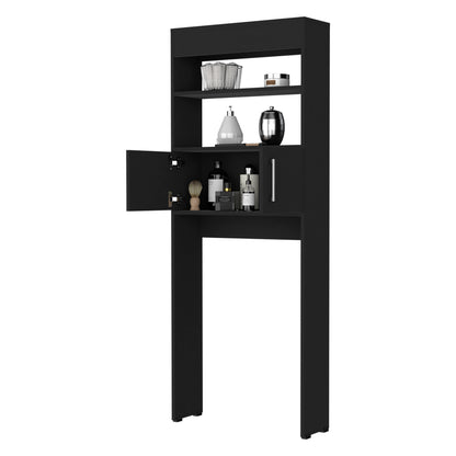 Black Over-the-Toilet Cabinet - 2 Doors, 3 Shelves for Bathroom