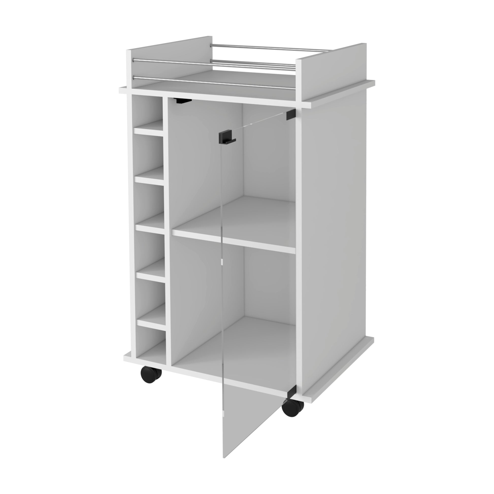 White Wine Rack Cabinet with Glass Door - 6 Cubbies