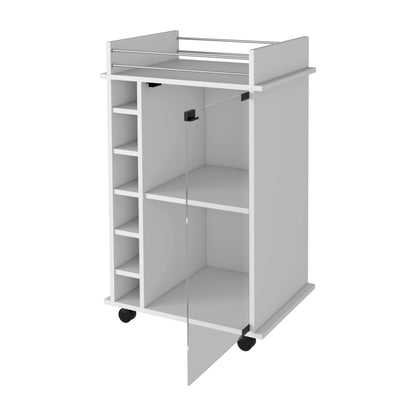 White Wine Rack Cabinet with Glass Door - 6 Cubbies