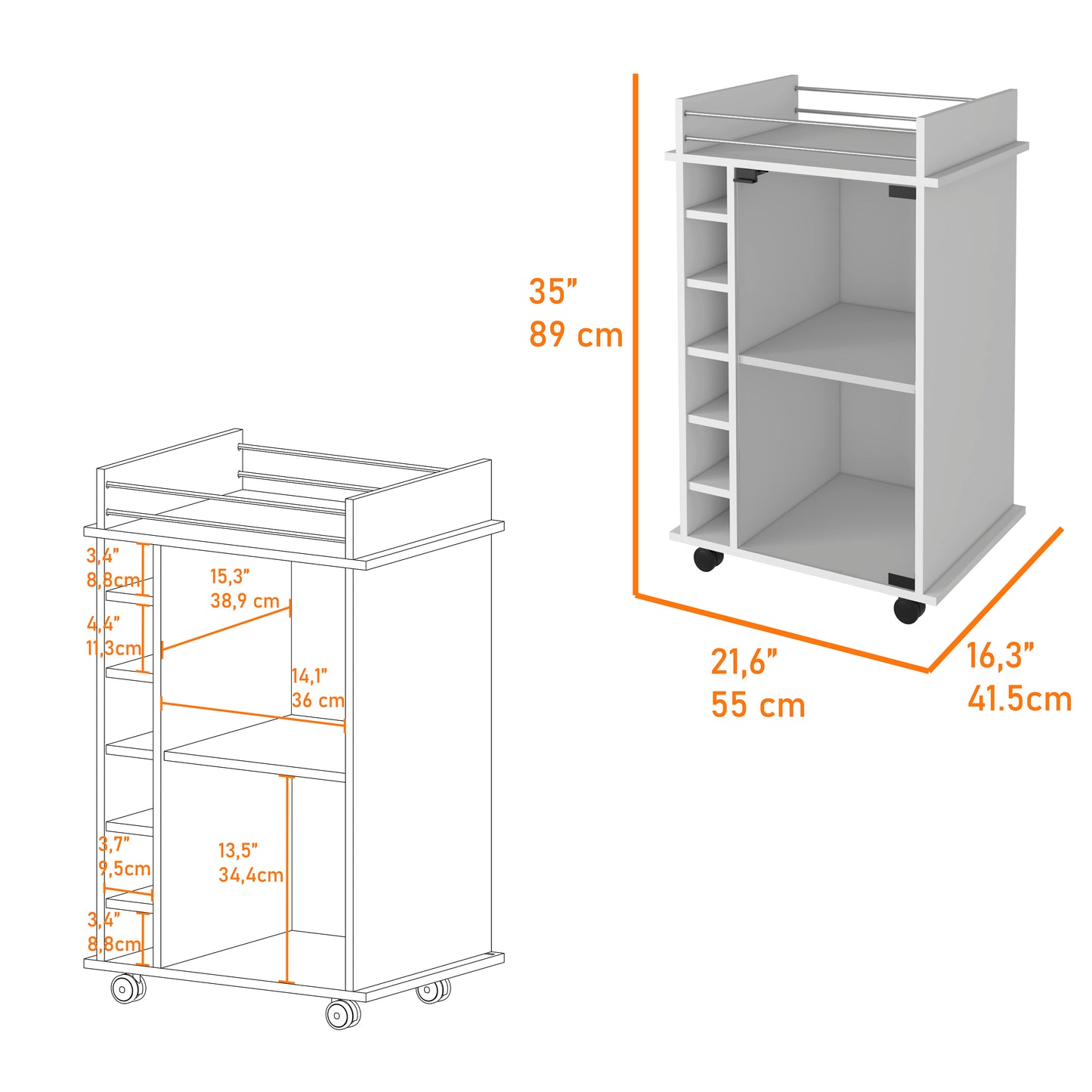 White Wine Rack Cabinet with Glass Door - 6 Cubbies