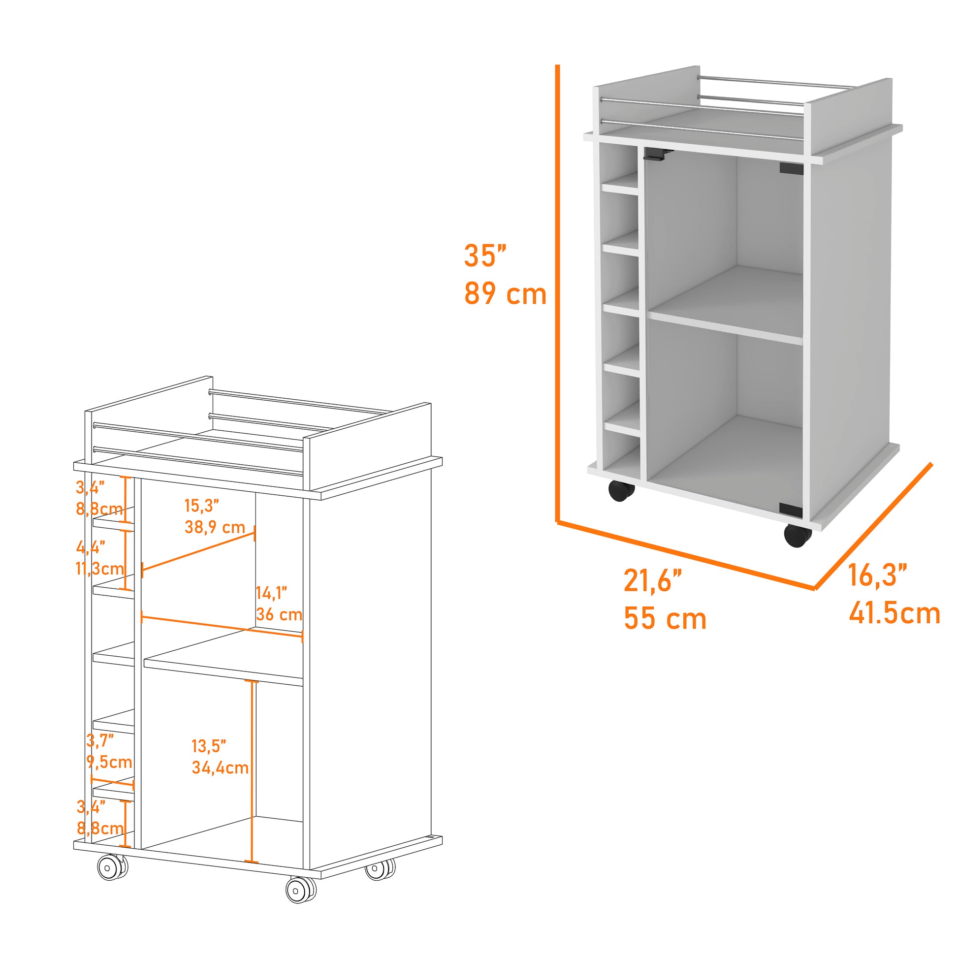 White Wine Rack Cabinet with Glass Door - 6 Cubbies