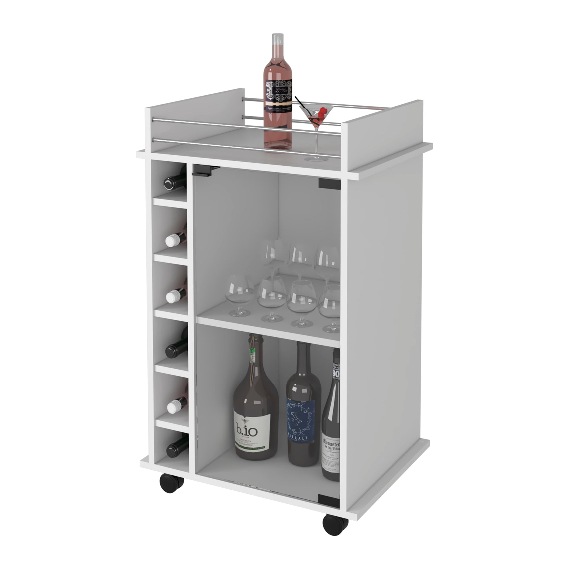 White Wine Rack Cabinet with Glass Door - 6 Cubbies