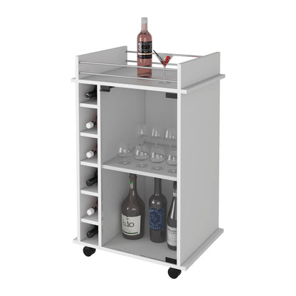White Wine Rack Cabinet with Glass Door - 6 Cubbies