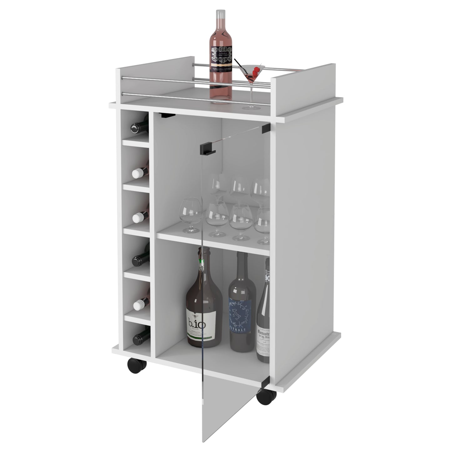 White Wine Rack Cabinet with Glass Door - 6 Cubbies