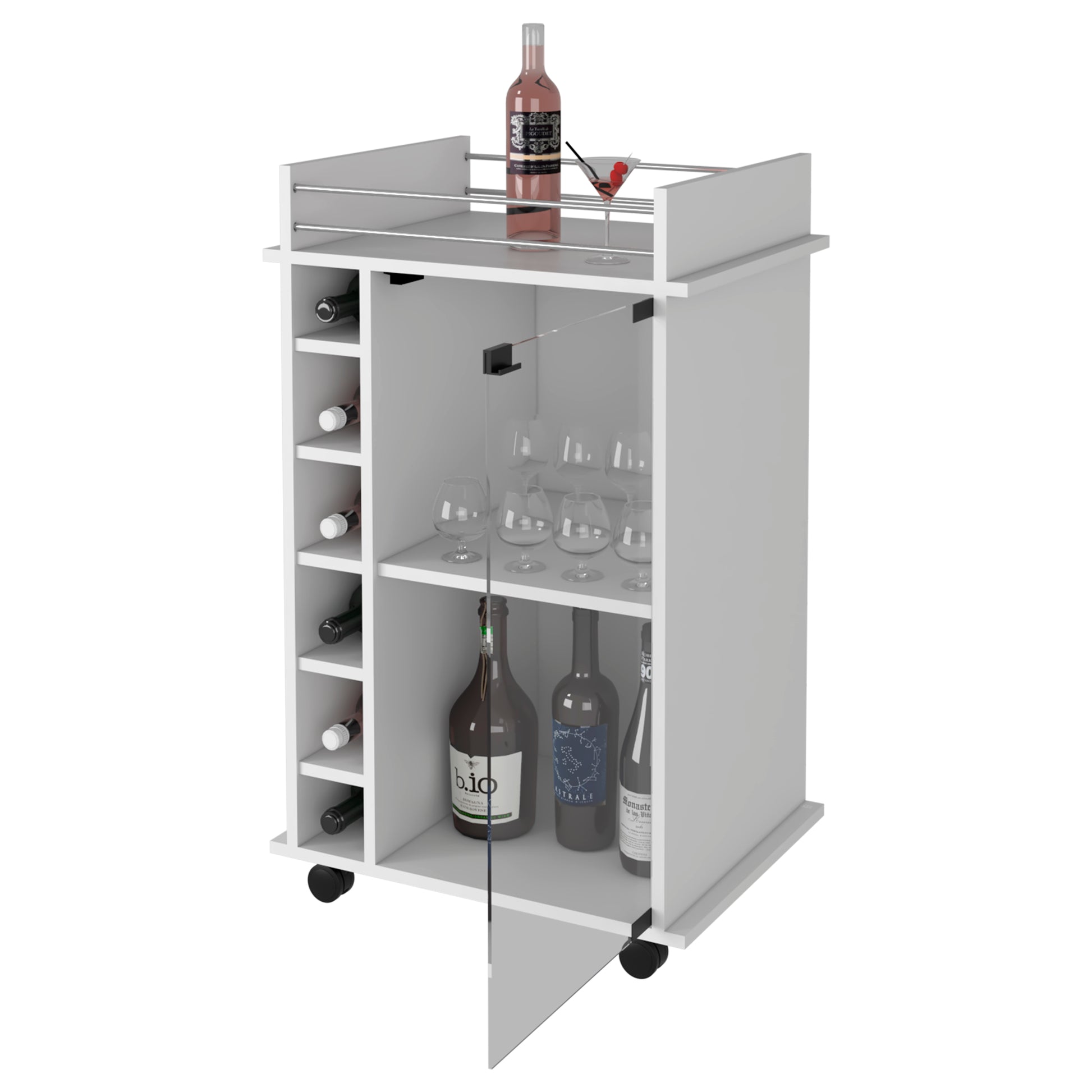 White Wine Rack Cabinet with Glass Door - 6 Cubbies