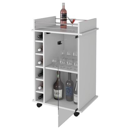 White Wine Rack Cabinet with Glass Door - 6 Cubbies