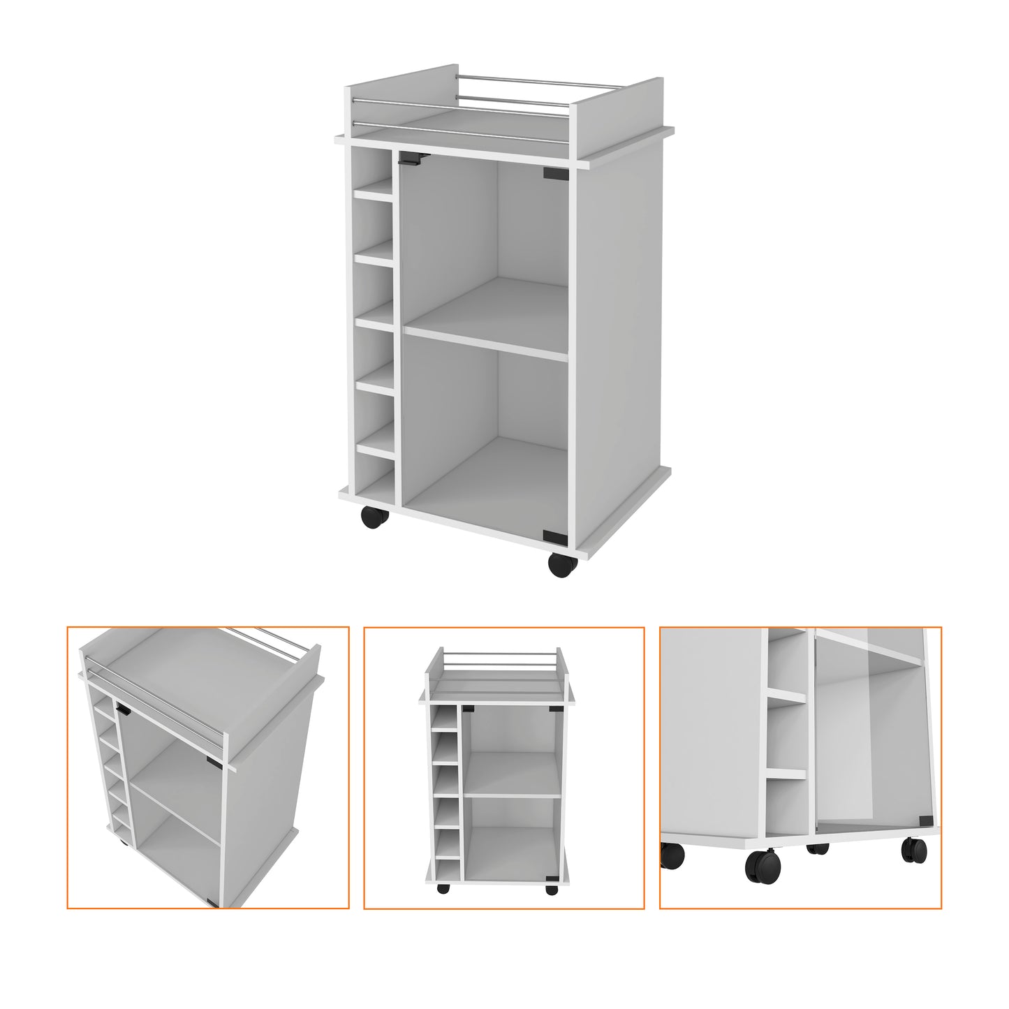 White Wine Rack Cabinet with Glass Door - 6 Cubbies