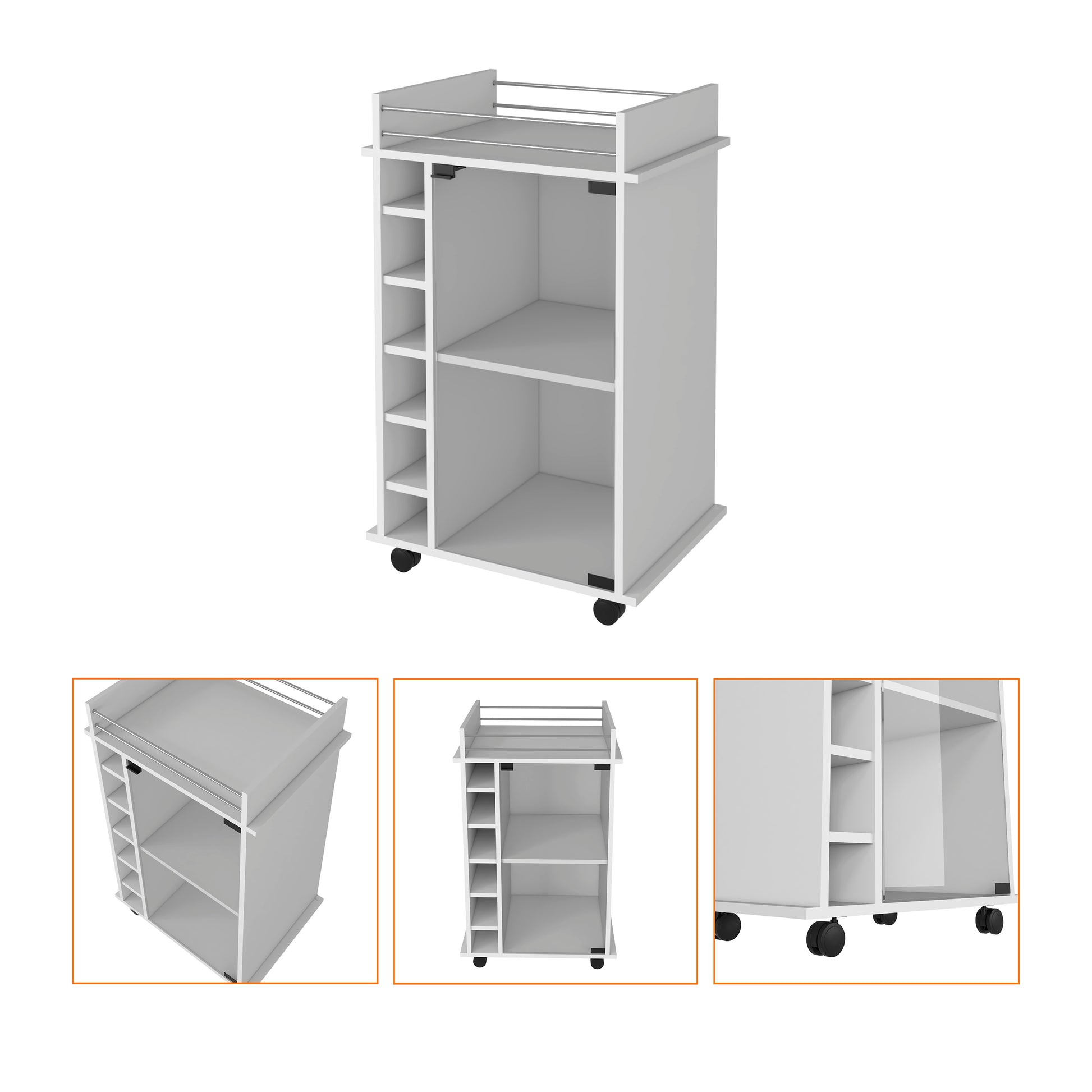 White Wine Rack Cabinet with Glass Door - 6 Cubbies