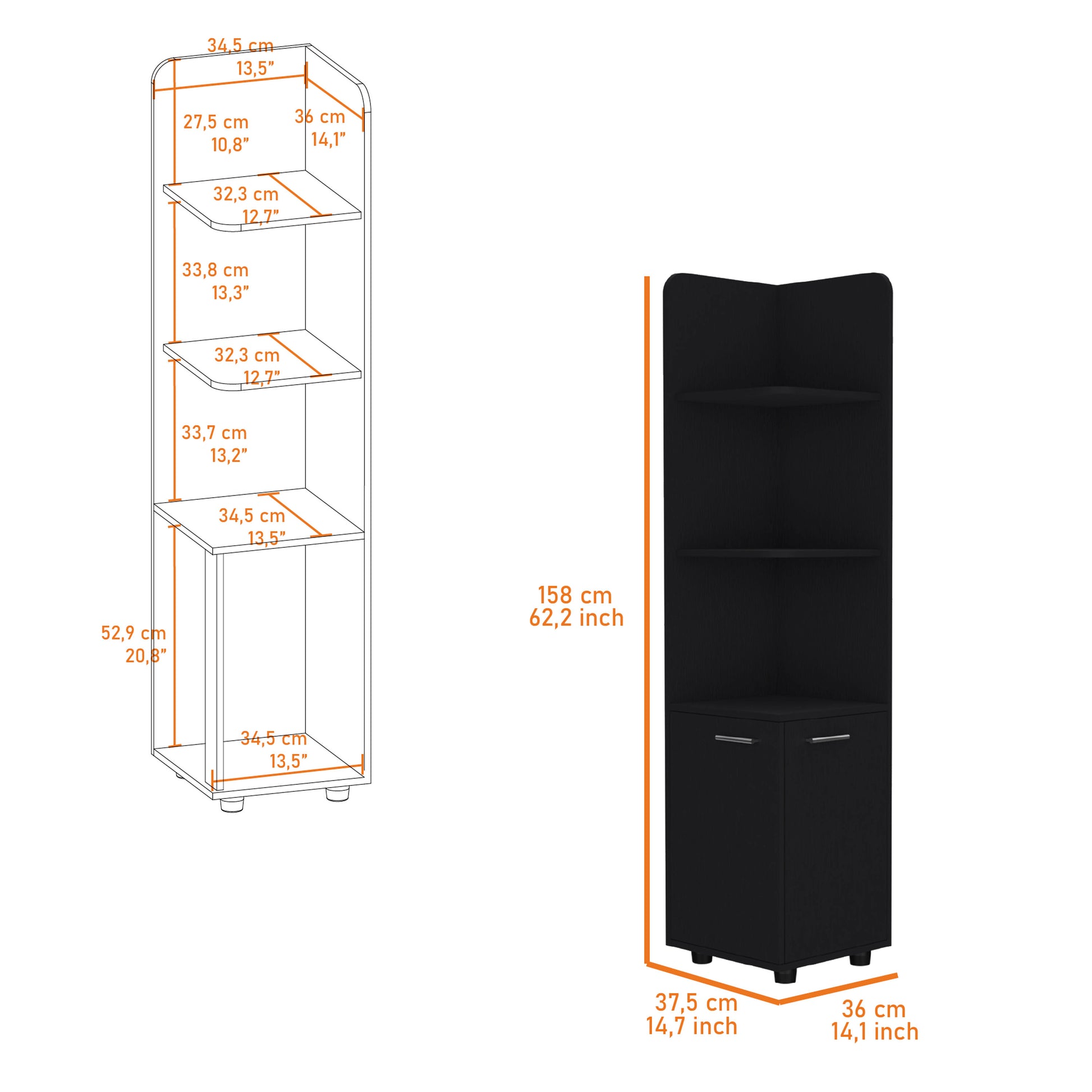 Black Melamine Freestanding Bathroom Cabinet with Legs