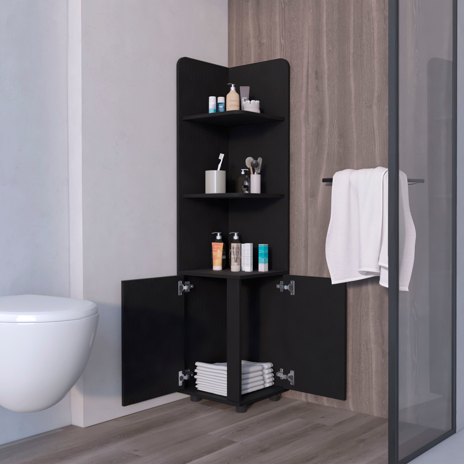 Black Melamine Freestanding Bathroom Cabinet with Legs