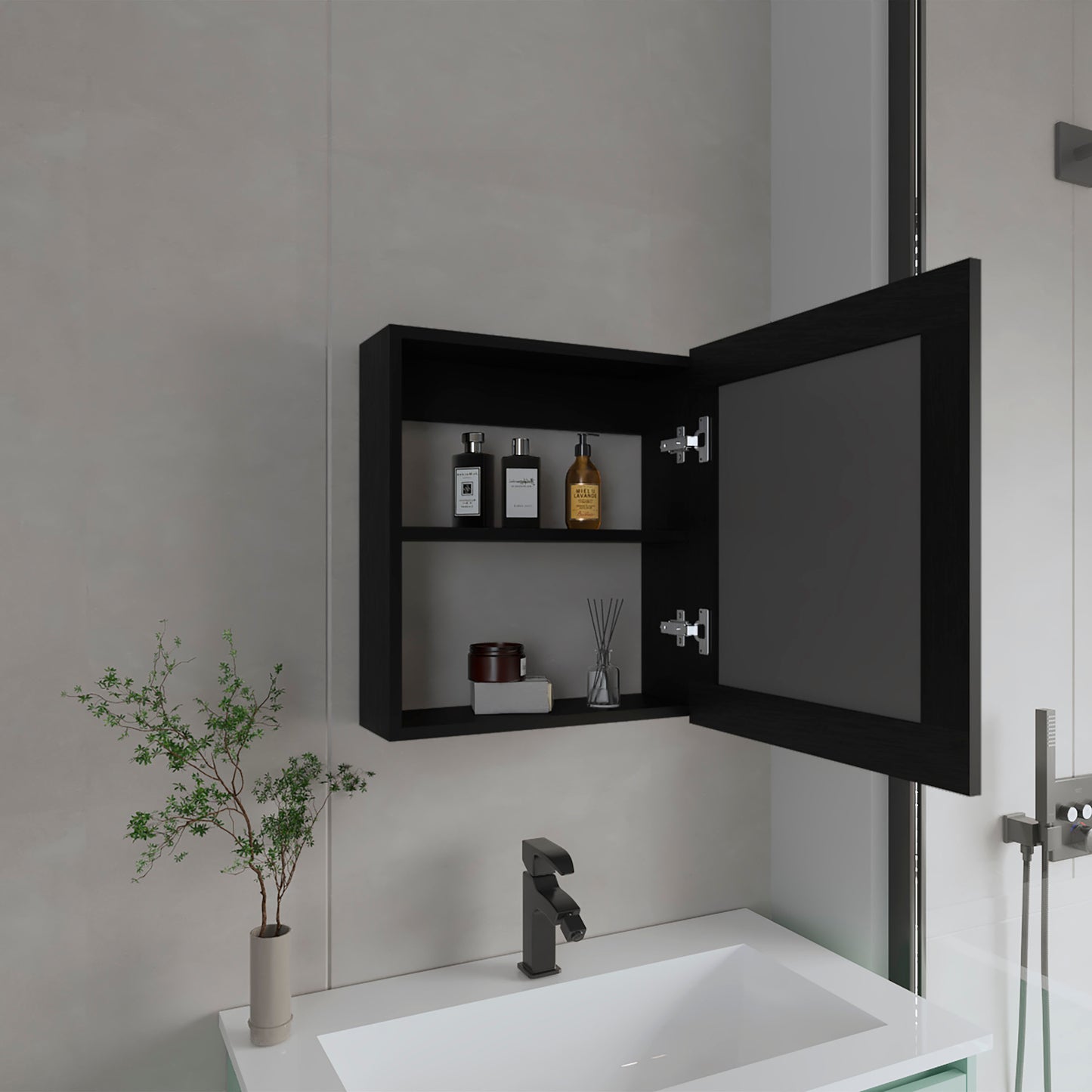 Black Wall Mounted Medicine Cabinet with Mirror