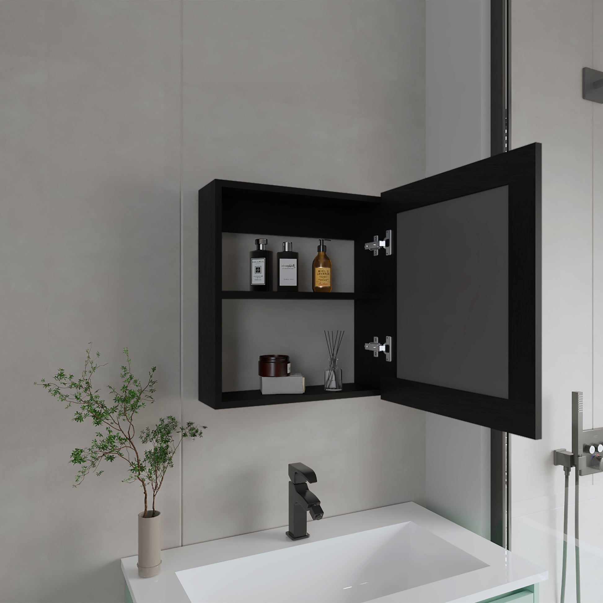 Black Wall Mounted Medicine Cabinet with Mirror