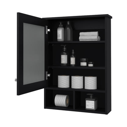 Black Bathroom Medicine Cabinet with Mirror - 1 Drawer