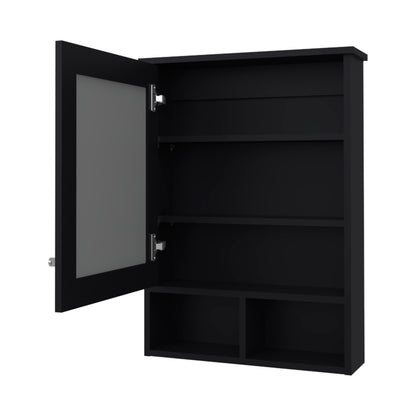 Black Bathroom Medicine Cabinet with Mirror - 1 Drawer