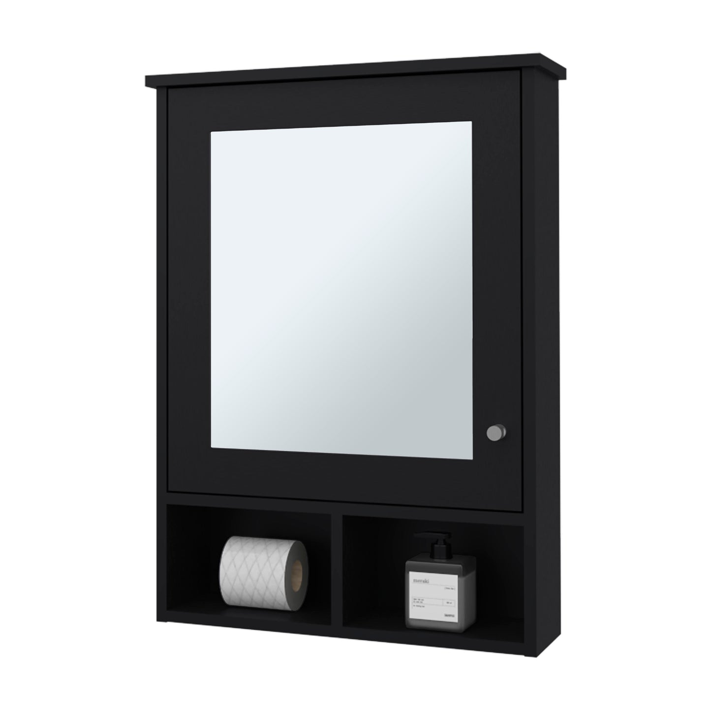 Black Bathroom Medicine Cabinet with Mirror - 1 Drawer
