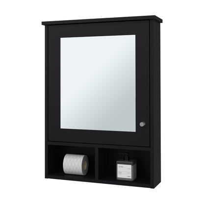 Black Bathroom Medicine Cabinet with Mirror - 1 Drawer