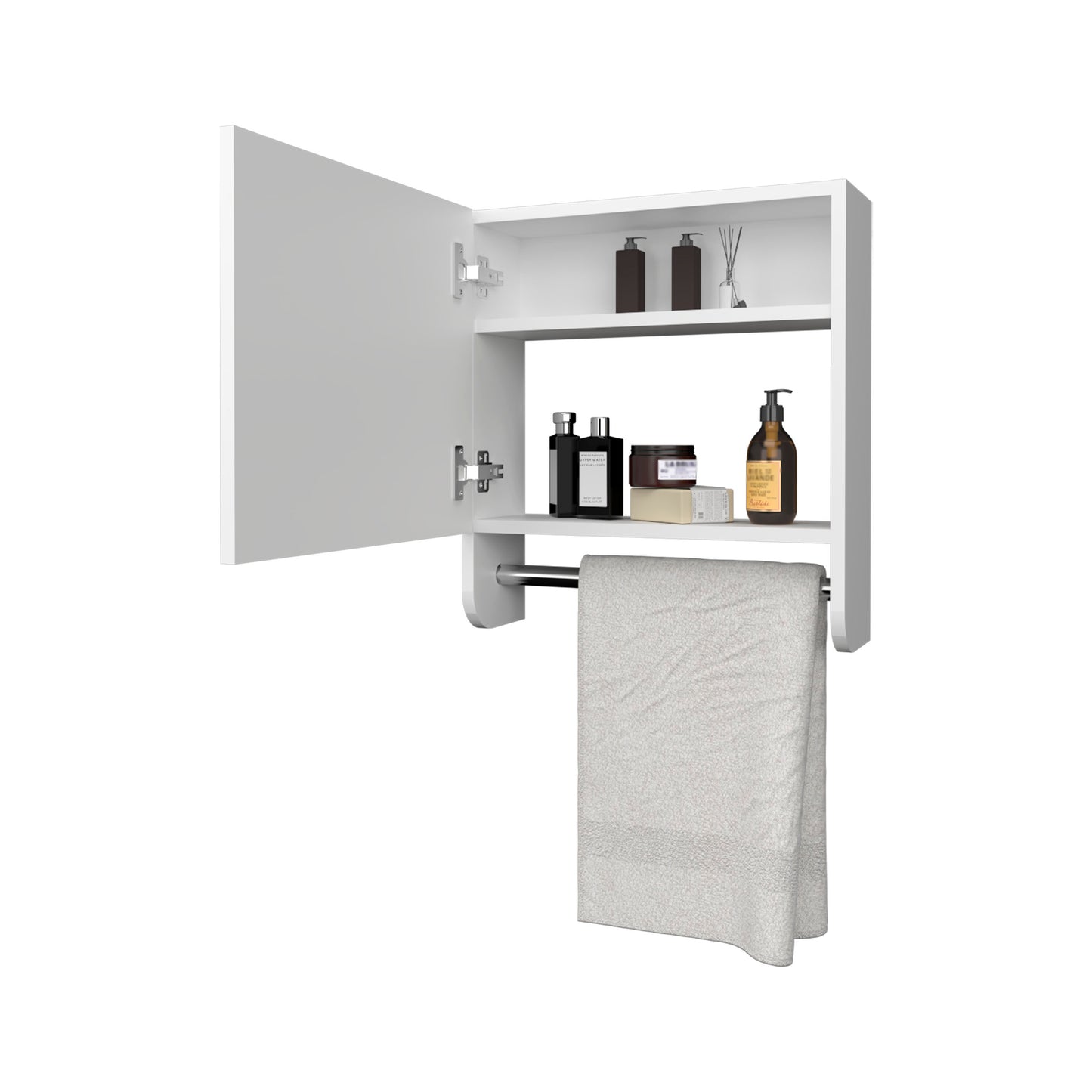 Wall Mounted White Medicine Cabinet with Mirror & Towel Bar for Bathroom