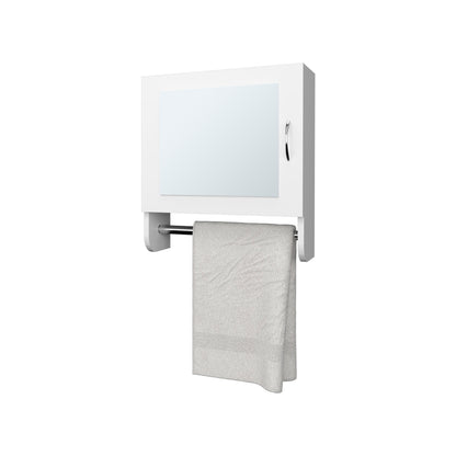 Wall Mounted White Medicine Cabinet with Mirror & Towel Bar for Bathroom