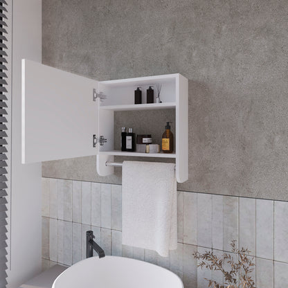 Wall Mounted White Medicine Cabinet with Mirror & Towel Bar for Bathroom