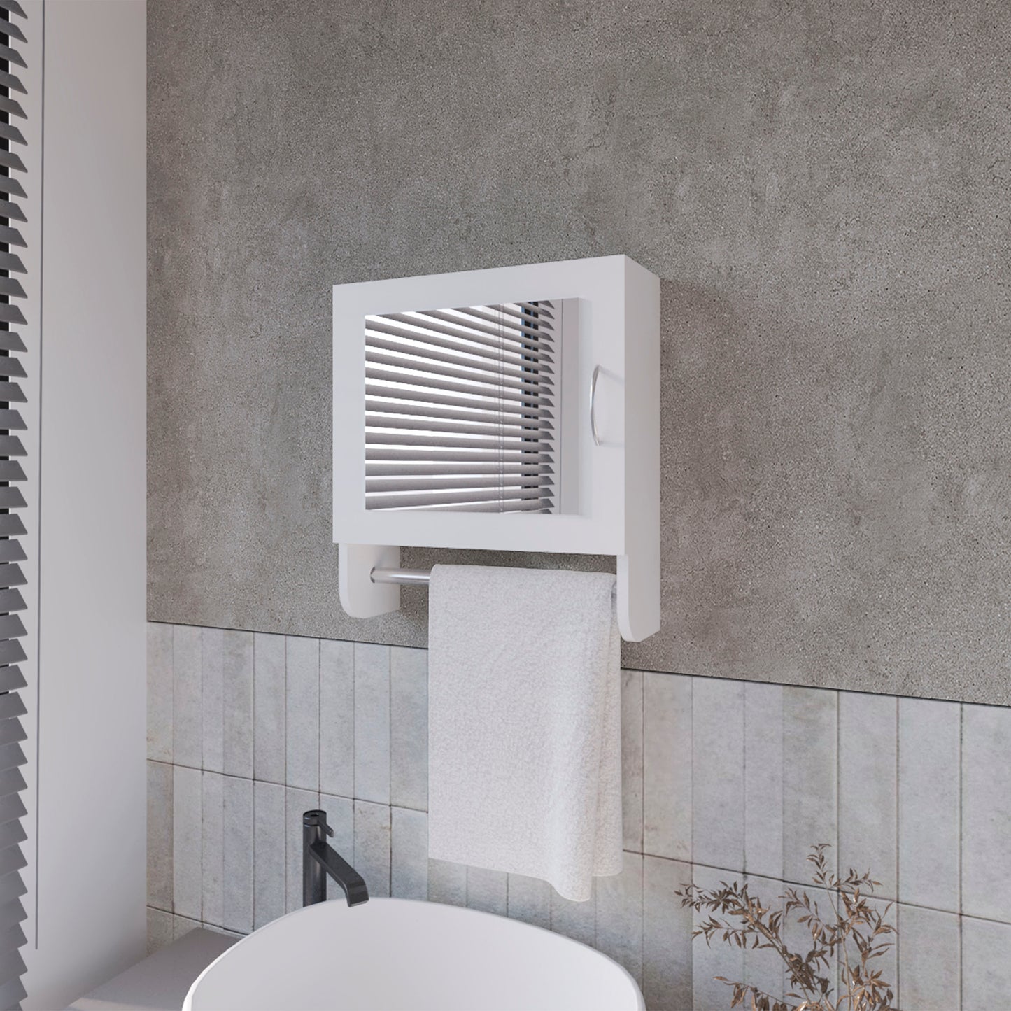Pine Medicine Cabinet in Melamine With a Towel Bar And Included Mirror, White