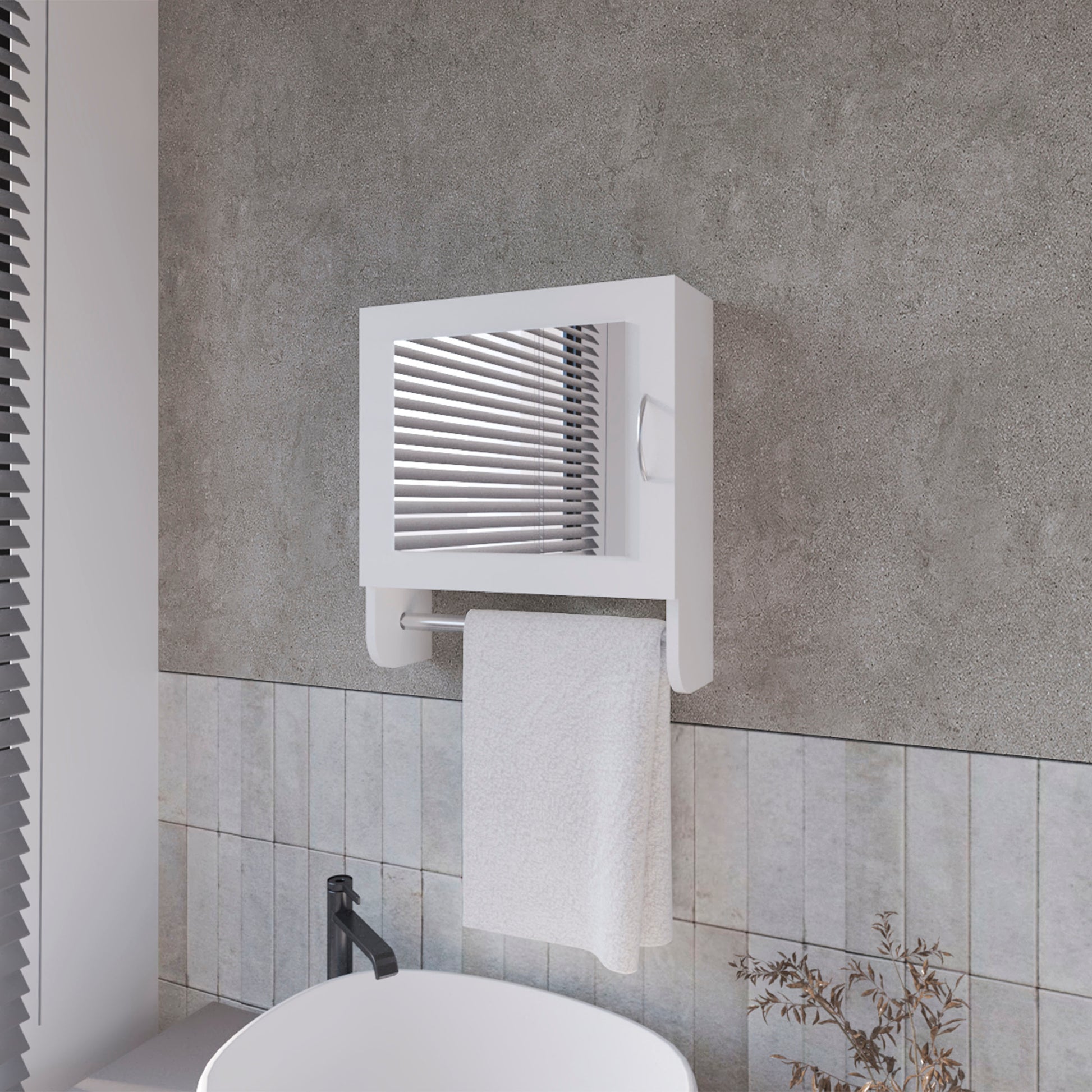 Pine Medicine Cabinet in Melamine With a Towel Bar And Included Mirror, White