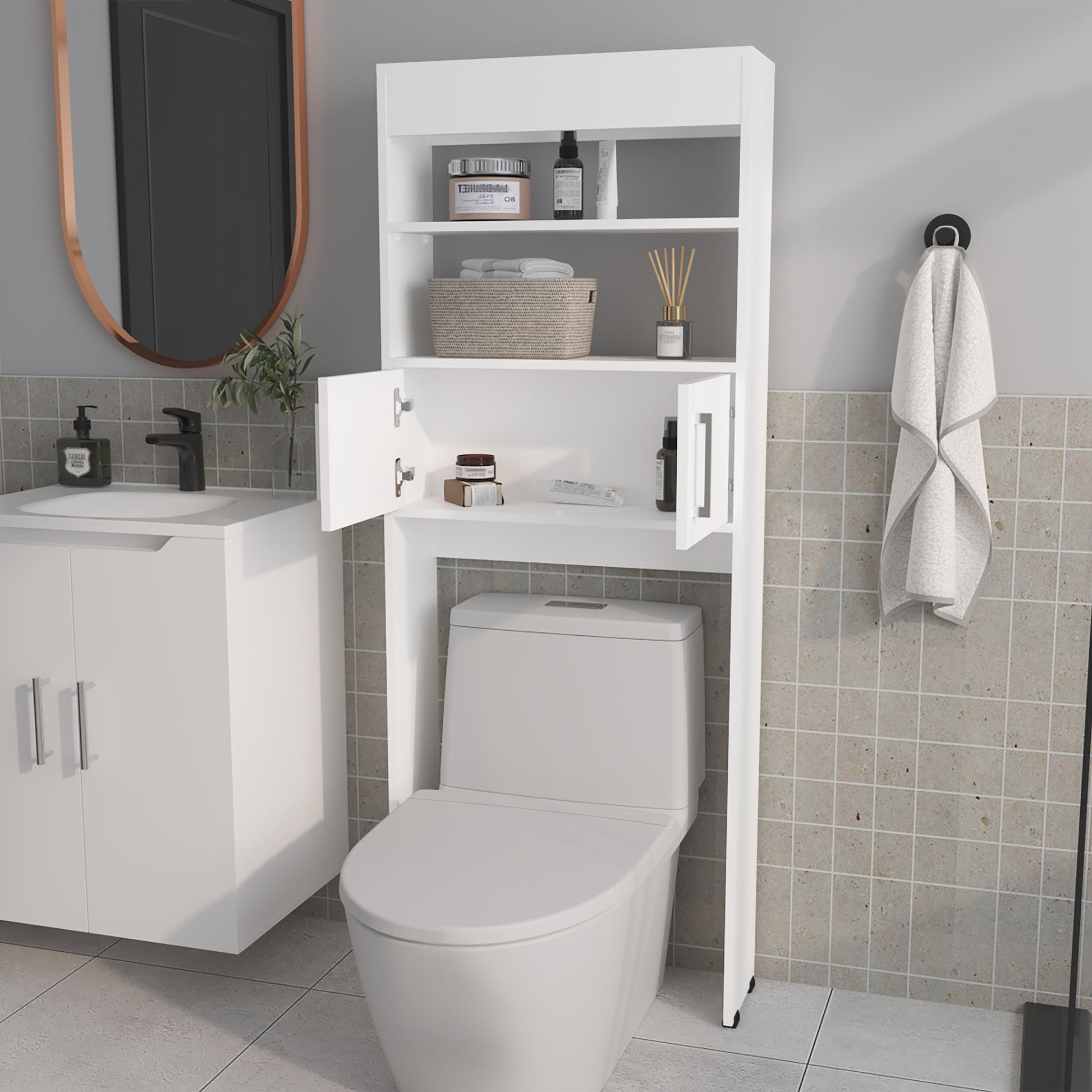 Over The Toilet Storage Cabinet White Bathroom Shelf