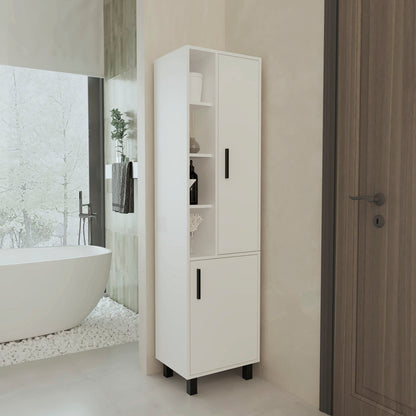 FM FURNITURE Pinal Linen Cabinet with Open Storage and 2 Doors, White