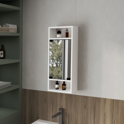 FM FURNITURE Pine Like Medicine Cabinet with Mirrored Door and Open Storage, White