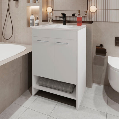 Shell Bathroom Vanity  with  2 Doors and Open Storage, White