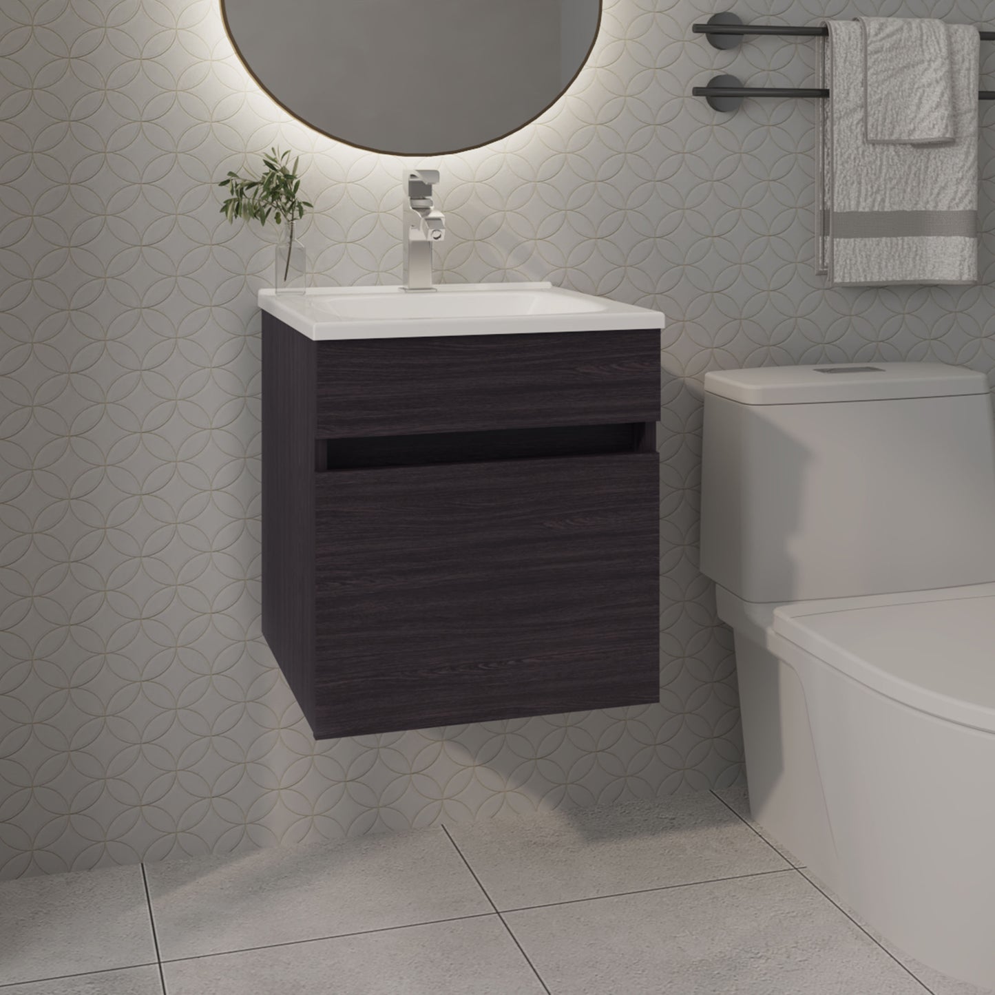FM FURNITURE  Belle Bathroom Floating Vanity with Sink, 1 Door, Wengue