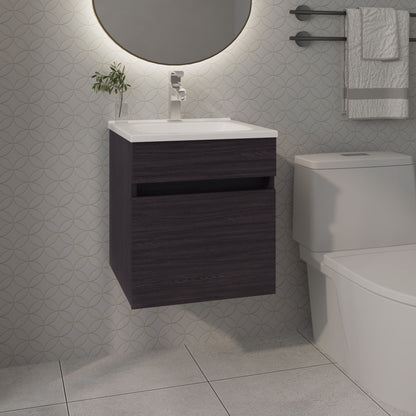 FM FURNITURE  Belle Bathroom Floating Vanity with Sink, 1 Door, Wengue