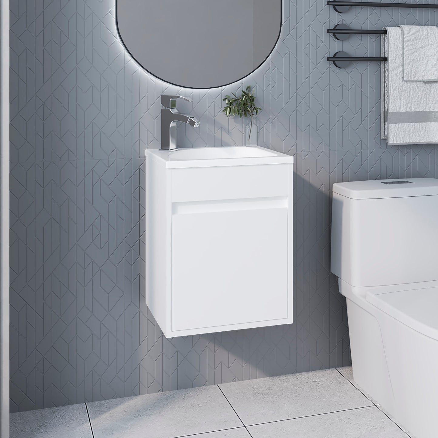 FM FURNITURE  Florence Bathroom Floating Vanity with Sink, 1 Door, White