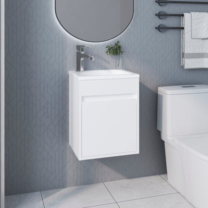 FM FURNITURE  Florence Bathroom Floating Vanity with Sink, 1 Door, White