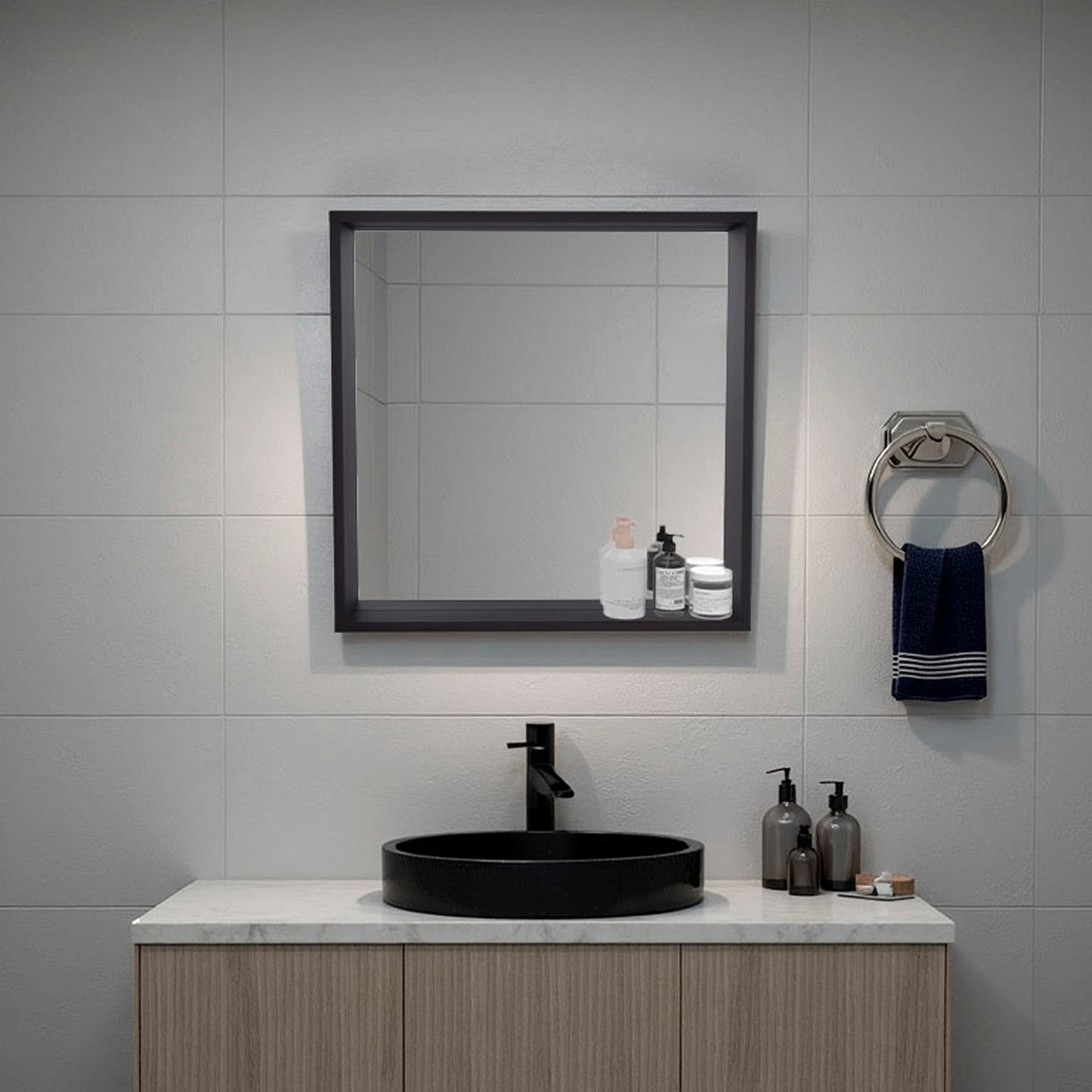 FM FURNITURE Porta Wall Mounted Bathroom Mirror Cabinet with Storage, Wenge