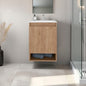 Wright Wall-Mounted Bathroom Vanity with Sink, 2 Doors, Open Shelf, Integrated Basin, Natural Oak